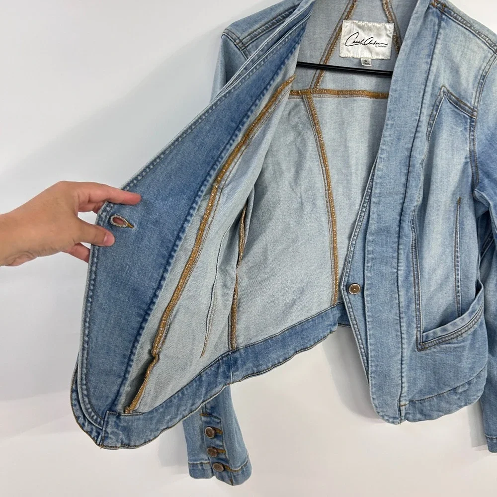 Light Wash Denim Blazer Jacket Small Tailored Preppy Western Americana Coastal